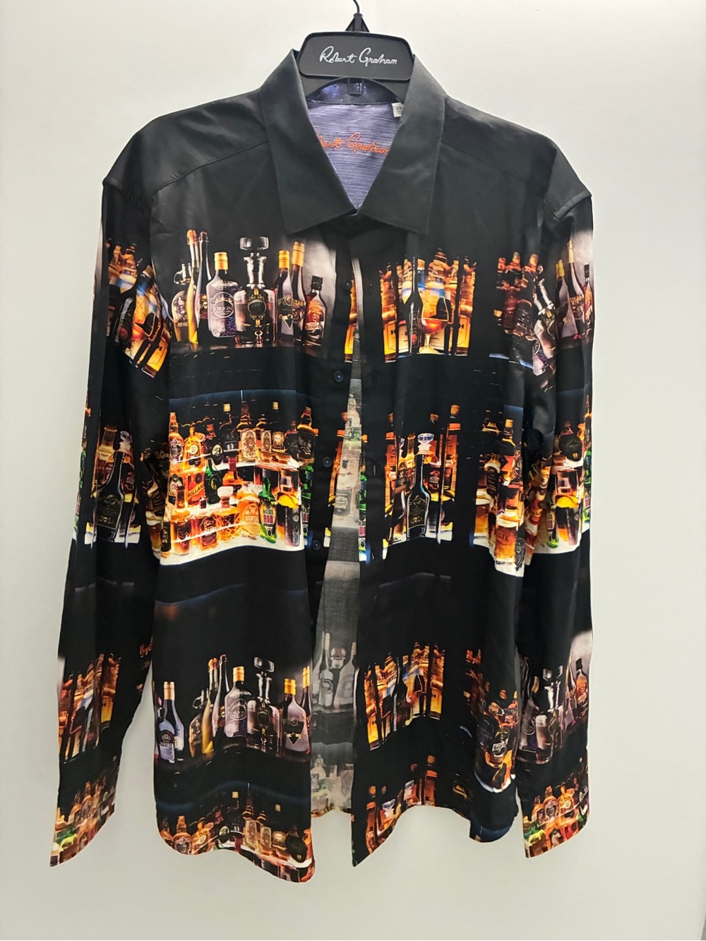 Robert Graham WHISKEY NWOT Black Bar Print Button-Up Shirt Jacket